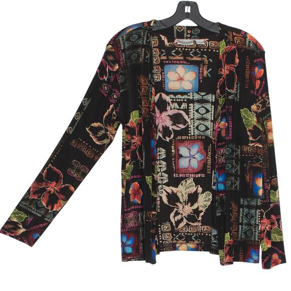Vintage Chicos Travelers Cardigan Slinky Floral Boho Tropical Resort 1 Medium 8 - Picture 6 of 6